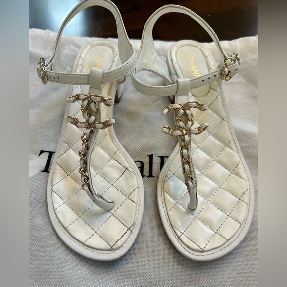 CHANEL White and Gold Women Sandals